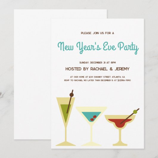 Eenvoudige retro cocktail oudejaarsavond feest kaart (Voorkant / Achterkant)