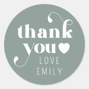 Eenvoudige retro dank je hart Sage Green Ronde Sticker