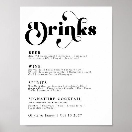 Eenvoudige Retro Drinken Bar Menu  Typografie Po Poster (Voorkant)