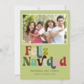 Eenvoudige Retro Feliz Navidad Foto Groen Feestdagenkaart (Voorkant)