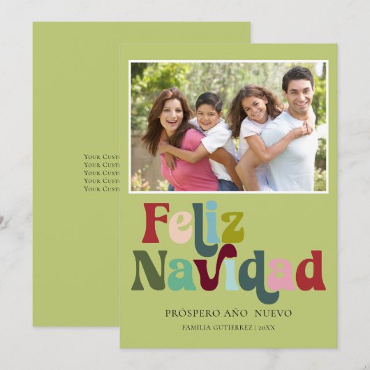 Eenvoudige Retro Feliz Navidad Foto Groen Feestdagenkaart (Voorkant / Achterkant)