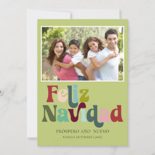Eenvoudige Retro Feliz Navidad Foto Groen Feestdagenkaart