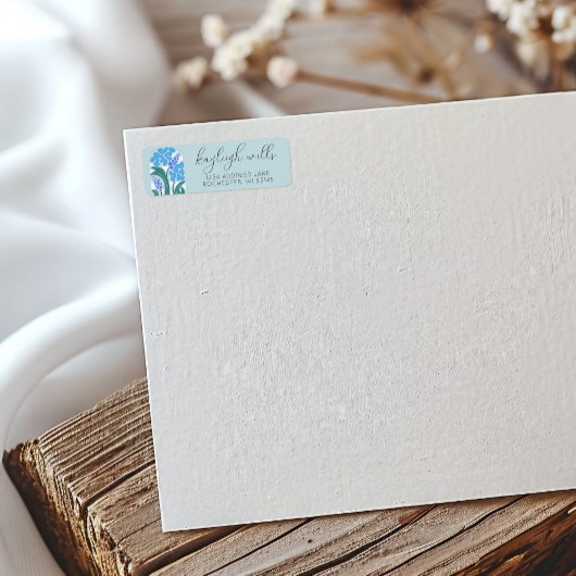 Eenvoudige Retro Floral Sky Blue bruiloft uitnodig Etiket