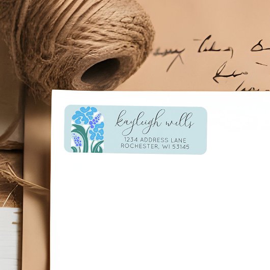 Eenvoudige Retro Floral Sky Blue bruiloft uitnodig Etiket