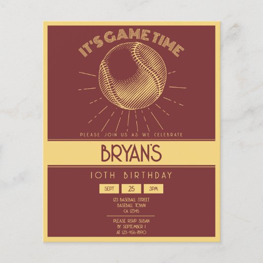 Eenvoudige Retro Gold Baseball Budget Verjaardag U (Voorkant)