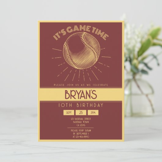 Eenvoudige  Retro Gold Baseball Verjaardag Kaart (Staand voorkant)