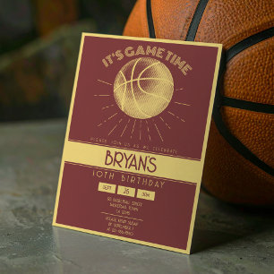 Eenvoudige Retro Gold Basketbal Verjaardag Kaart