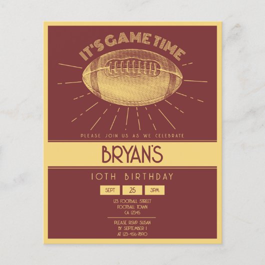 Eenvoudige Retro Gold Football Budget Verjaardagsu (Voorkant)
