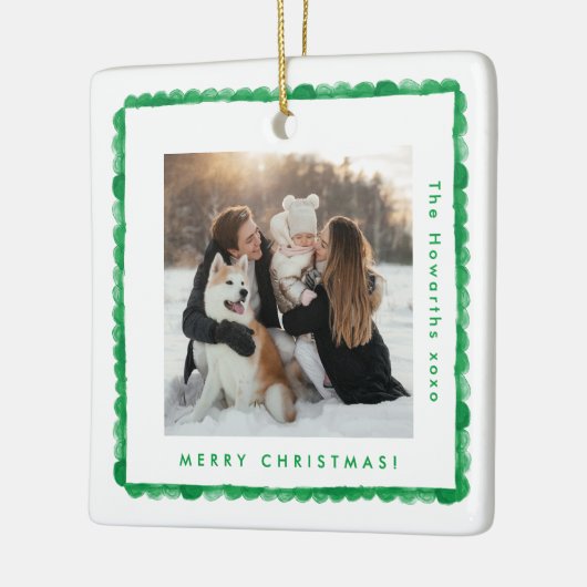 Eenvoudige retro groen lijst foto vierkant kerst keramisch ornament (Links)