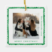 Eenvoudige retro groen lijst foto vierkant kerst keramisch ornament (Voorkant)