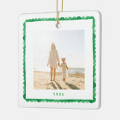 Eenvoudige retro groen lijst foto vierkant kerst keramisch ornament (Links)