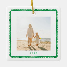 Eenvoudige retro groen lijst foto vierkant kerst keramisch ornament