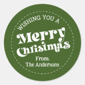 Eenvoudige Retro Groene Kerstmis Groot Ronde Sticker (Voorkant)