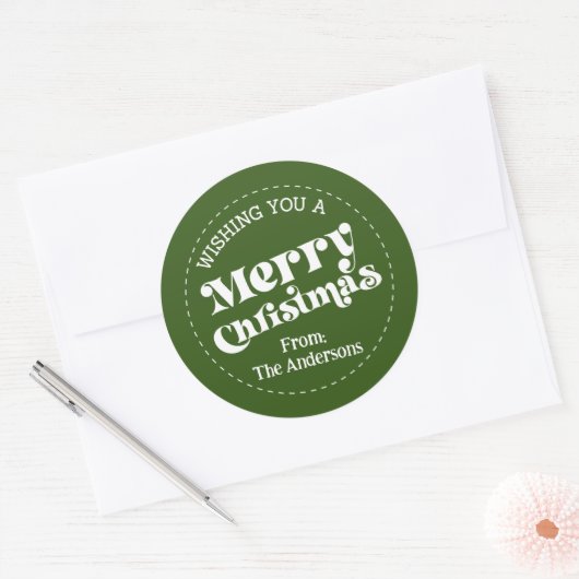Eenvoudige Retro Groene Kerstmis Groot Ronde Sticker (Envelop)