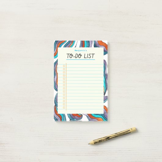 Eenvoudige Retro Groovy Blue Gined Notitieboek to Post-it® Notes (Op bureau)