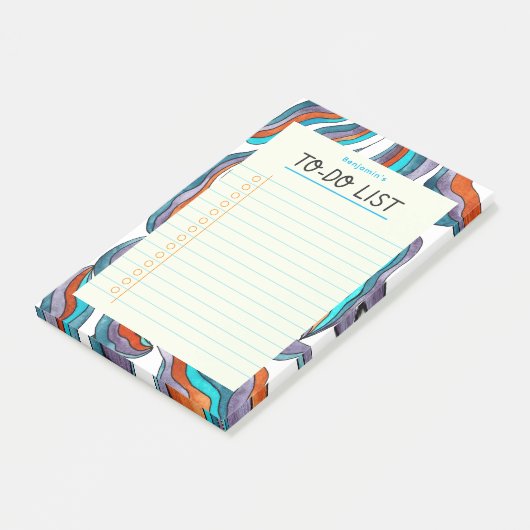 Eenvoudige Retro Groovy Blue Gined Notitieboek to Post-it® Notes (Schuin)