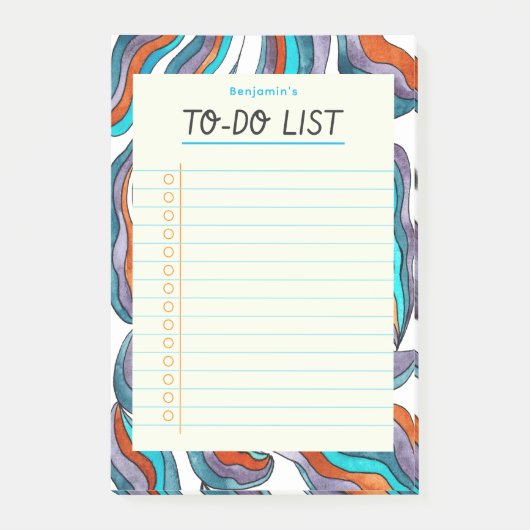 Eenvoudige Retro Groovy Blue Gined Notitieboek to Post-it® Notes (Voorkant)