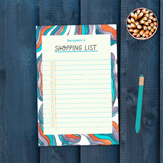 Eenvoudige Retro Groovy Blue Lined boodschappenlij Post-it® Notes