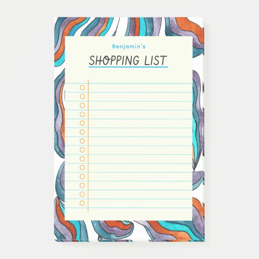 Eenvoudige Retro Groovy Blue Lined boodschappenlij Post-it® Notes (Voorkant)