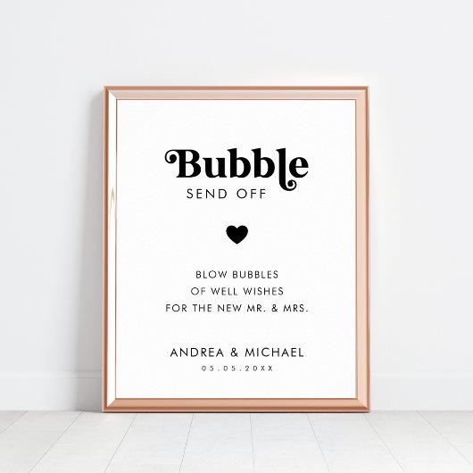 Eenvoudige Retro Hart Bubble Verstuur Trouwteken Poster