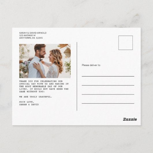 Eenvoudige Retro klassieke foto bruiloft dank u Briefkaart (Achterkant)