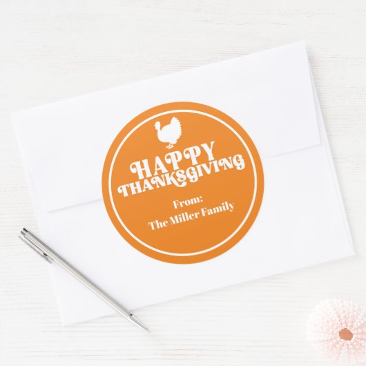 Eenvoudige Retro Moderne Kalkoen Prettig Thanksgiv Ronde Sticker (Envelop)