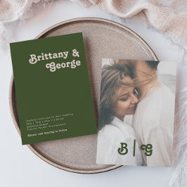 Eenvoudige retro | Olive Green Casual Photo Monogr Kaart