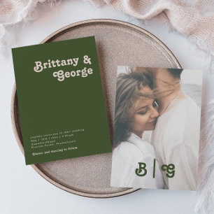 Eenvoudige retro   Olive Green Casual Photo Monogr Kaart