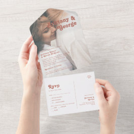 Eenvoudige retro | Oud Roos Faded fotozegel en stu All In One Uitnodiging
