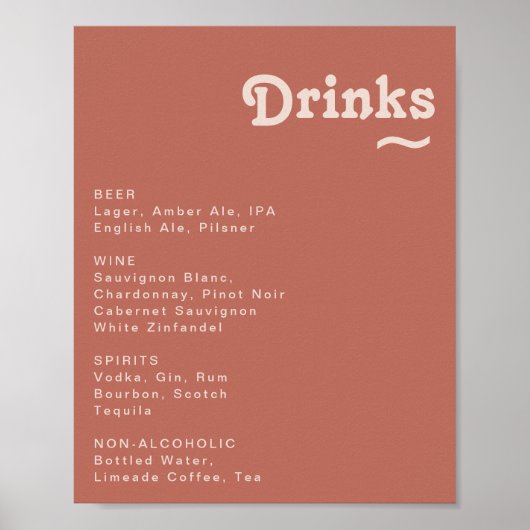Eenvoudige retro | Oud Roos Wedding Drink Menu Sig Poster (Voorkant)