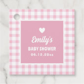 Eenvoudige Retro Pastel Roze Gingham Meisje Baby s Bedankjes Labels (Voorkant)