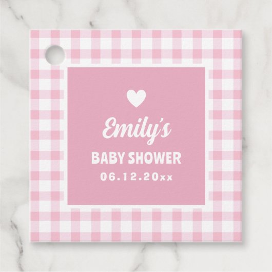 Eenvoudige Retro Pastel Roze Gingham Meisje Baby s Bedankjes Labels (Voorkant)
