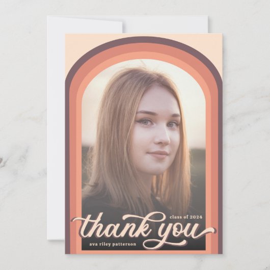 Eenvoudige Retro Pink Arch Foto Afstuderen Dank u Bedankkaart (Voorkant)