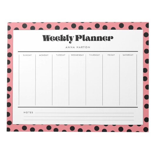 Eenvoudige retro polka stip weekplanner notitieblok (Voorkant)
