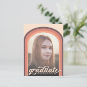 Eenvoudige Retro Roze Arch Foto Afstuderen Partij Briefkaart (Staand voorkant)