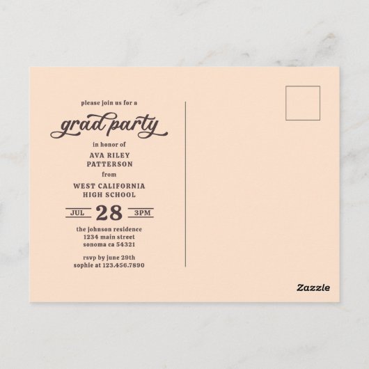 Eenvoudige Retro Roze Arch Foto Afstuderen Partij Briefkaart (Achterkant)