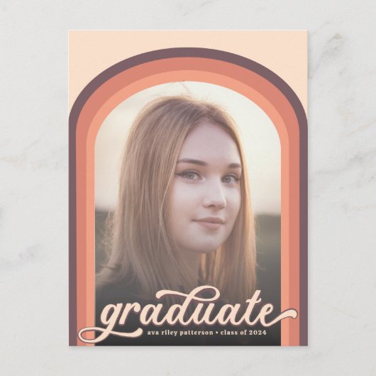 Eenvoudige Retro Roze Arch Foto Afstuderen Partij Briefkaart (Voorkant)