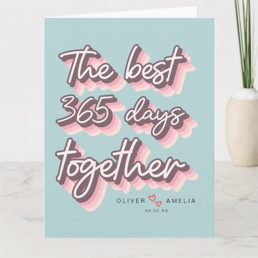 Eenvoudige Retro Roze Pastel 1e bruiloft Jubileum Kaart (Voorkant)