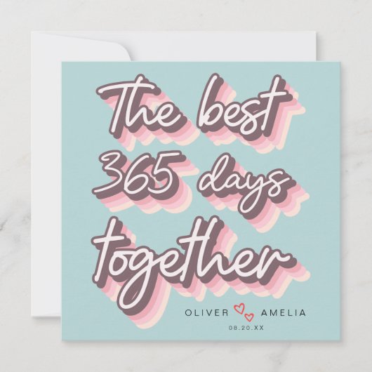 Eenvoudige Retro Roze Pastel 1e bruiloft Jubileum Kaart (Voorkant)