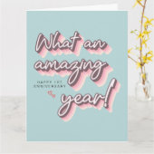 Eenvoudige Retro Roze Pastel blij 1e Jubileum Kaart (Gele Bloem)