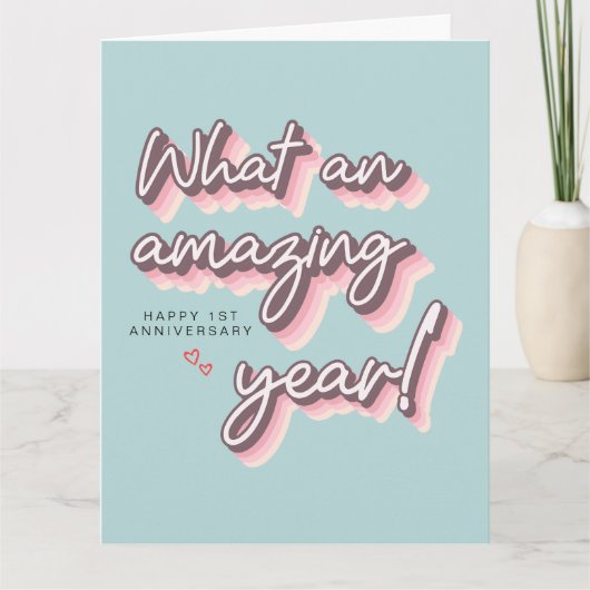 Eenvoudige Retro Roze Pastel blij 1e Jubileum Kaart (Voorkant)