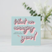 Eenvoudige Retro Roze Pastel blij 1e Jubileum Kaart (Staand voorkant)