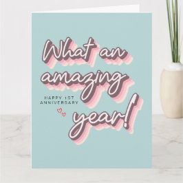 Eenvoudige Retro Roze Pastel gelukkig 1e trouwdag Kaart