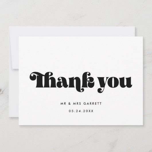 Eenvoudige retro script bruiloft Dank u kaart (Voorkant)