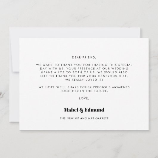Eenvoudige retro script bruiloft Dank u kaart (Achterkant)