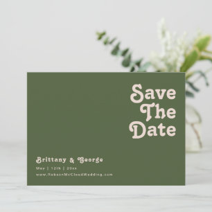 Eenvoudige Retro Sfeer   Olijfgroen Horizontaal Save The Date
