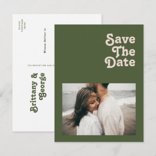 Eenvoudige Retro Sfeer Olijfgroene Foto Save The D Uitnodiging Briefkaart