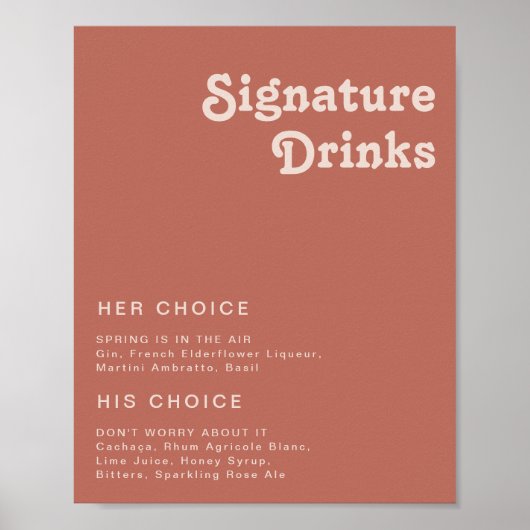 Eenvoudige Retro Sfeer | Oude Roze Signature Drank Poster (Voorkant)