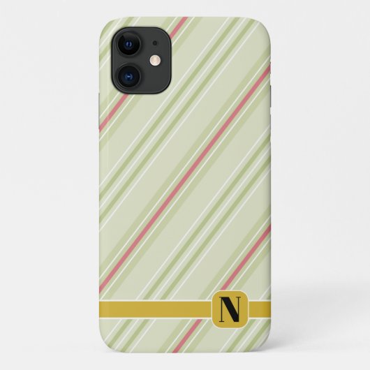 Eenvoudige retro strepen l Initiaal l Groen Case-Mate iPhone Case (Achterkant)