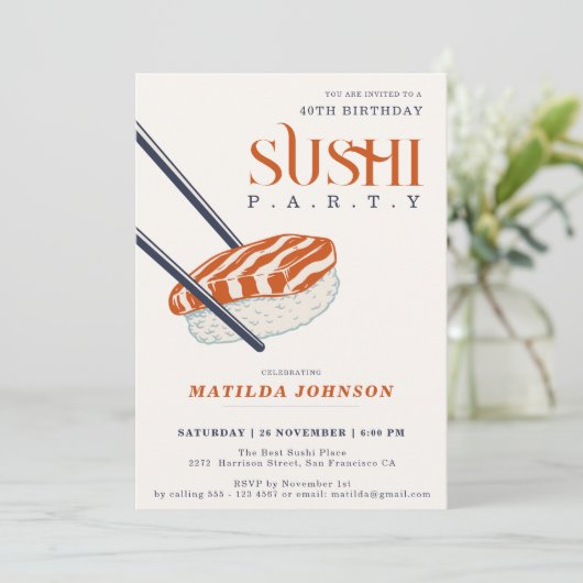 Eenvoudige Retro Sushi Party 40e verjaardag Kaart (Staand voorkant)